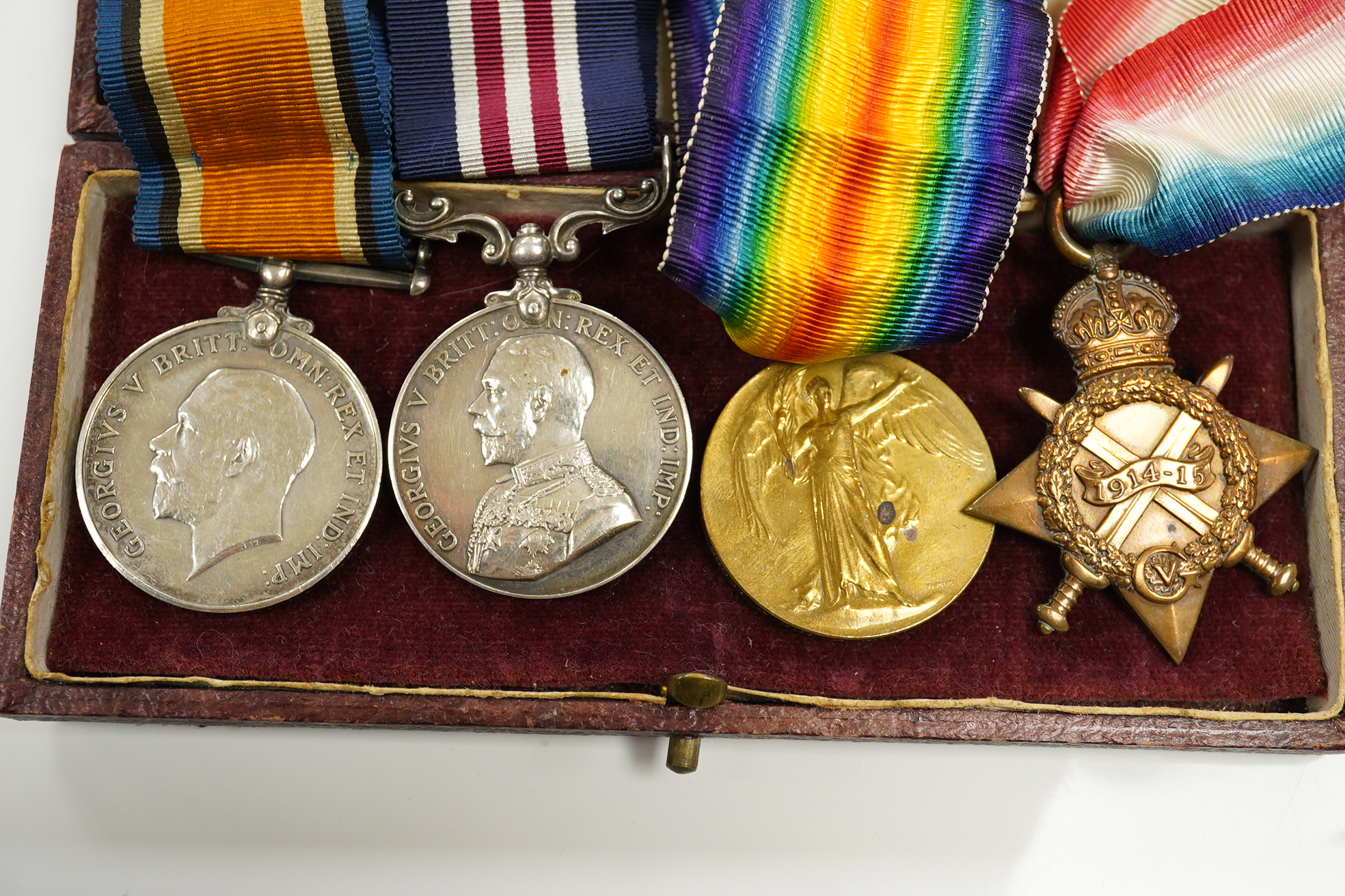 A First World War M.M. medal group awarded to CPL. A. Normanton 168/BDE:R.F.A. comprising of a WWI trio and a Military Medal for bravery in the field. Condition - fair to good